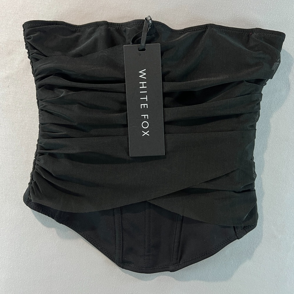 White Fox Next To Nothing Strapless Bustier Black Corset Top Size XS NWT - Picture 2 of 8